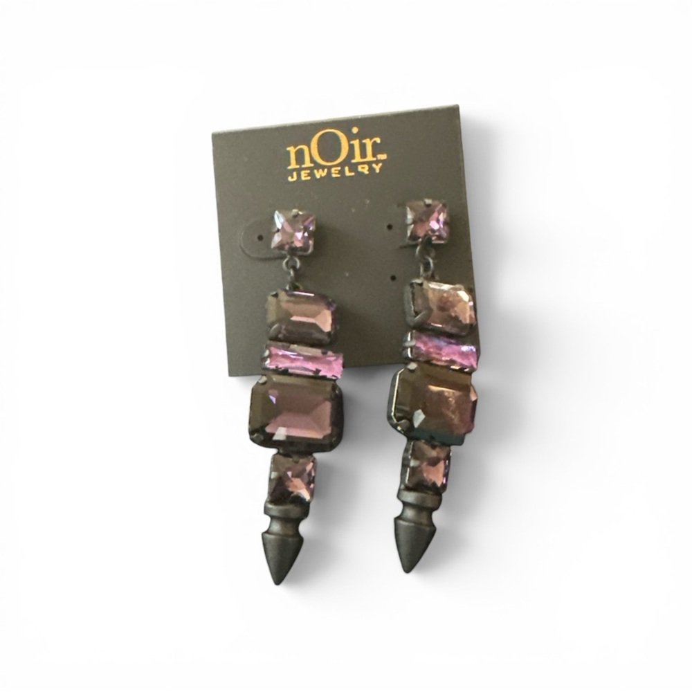 nOir Purple Crystal Statement Earrings | Faceted Gem Drop Earrings